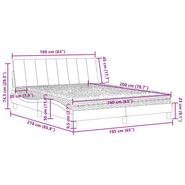 Bett mit Matratze Hanko Schwarz 160x200 cm Samt