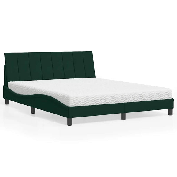 vidaXL Lit avec matelas « Hanko » vert foncé 160x200 cm Velours