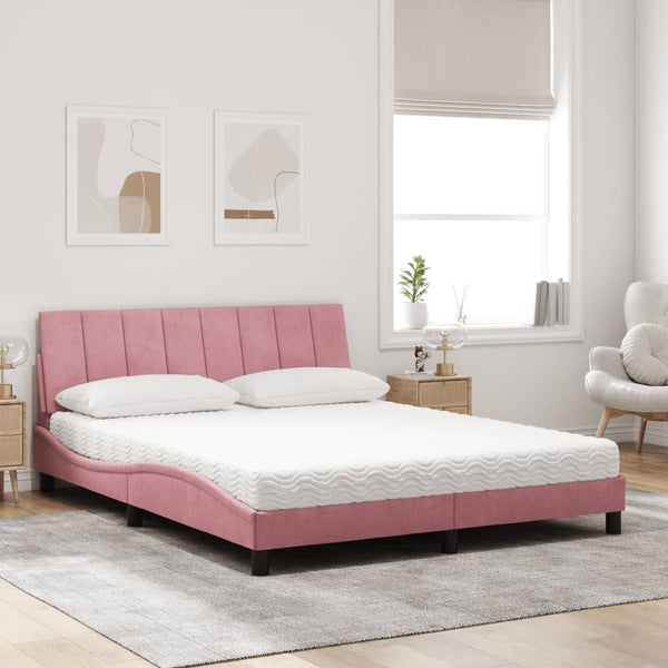 Bett mit Matratze Hanko Rosa Samt 160x200 cm