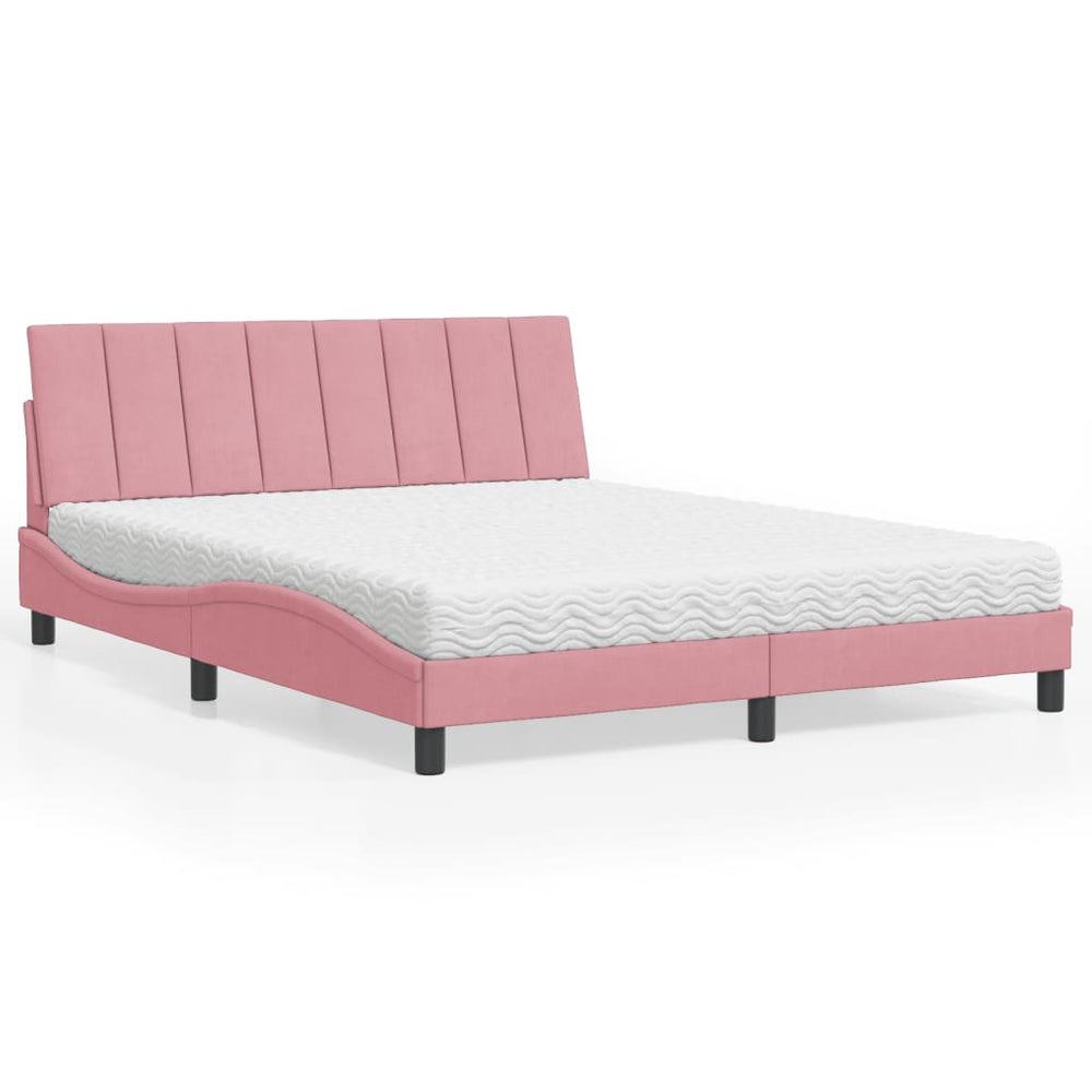 vidaXL Lit avec matelas "Hanko" Rose 160x200 cm Velours