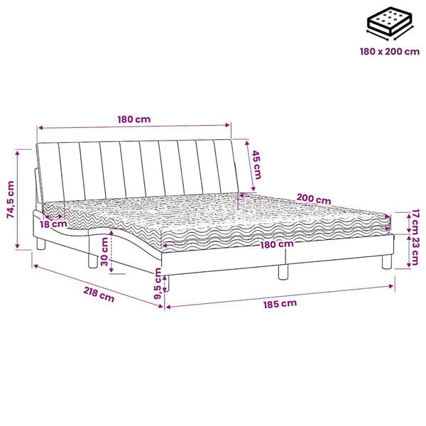 vidaXL Lit avec matelas « Hanko » Gris clair 180x200 cm Velours