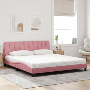 Bett mit Matratze Hanko Rosa 180x200 cm Samt