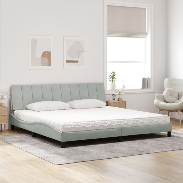 vidaXL Lit avec matelas "Hanko" Gris clair 200x200 cm Velours