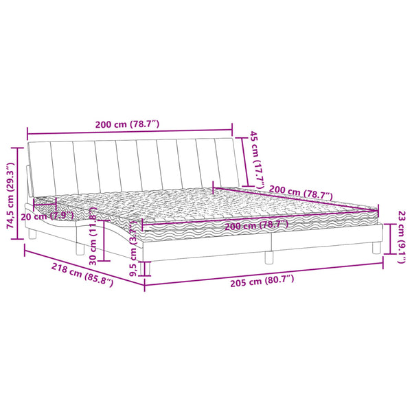 vidaXL Lit avec matelas "Hanko" Gris clair 200x200 cm Velours