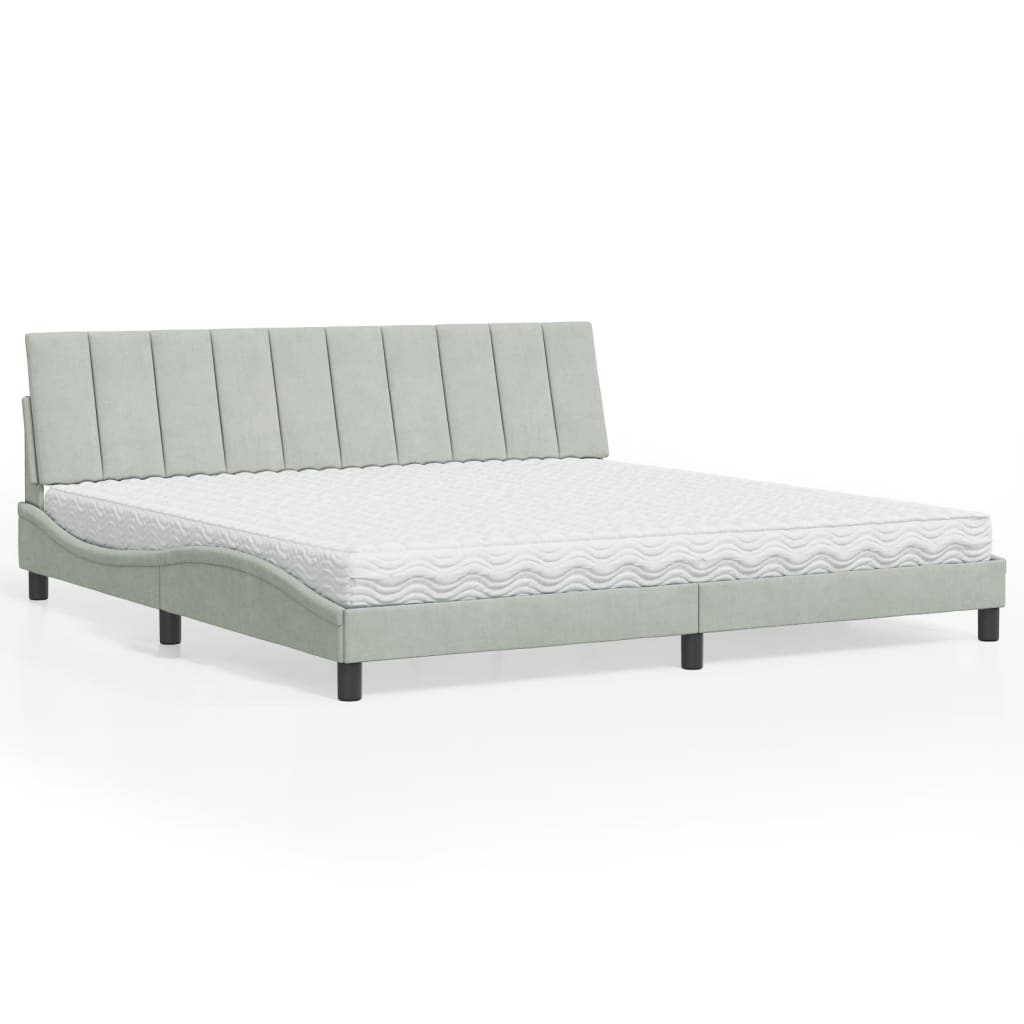 vidaXL Lit avec matelas "Hanko" Gris clair 200x200 cm Velours