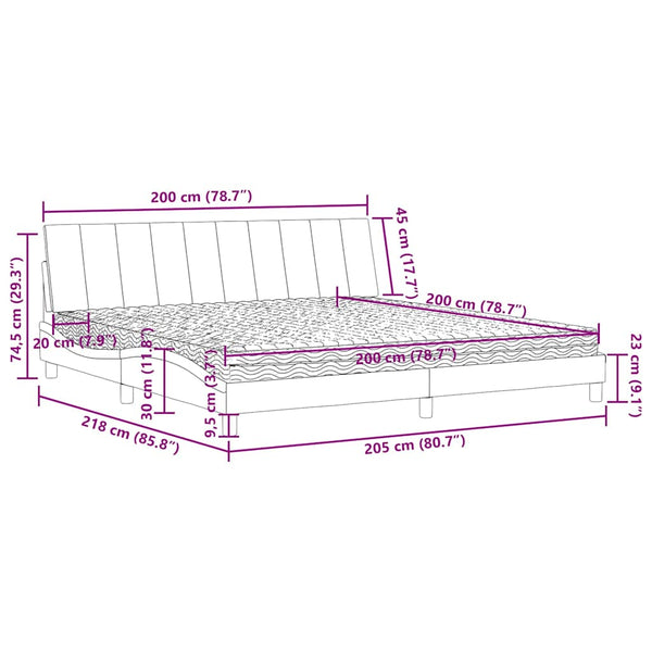vidaXL Lit avec matelas « Hanko » Bleu 200x200 cm Velours