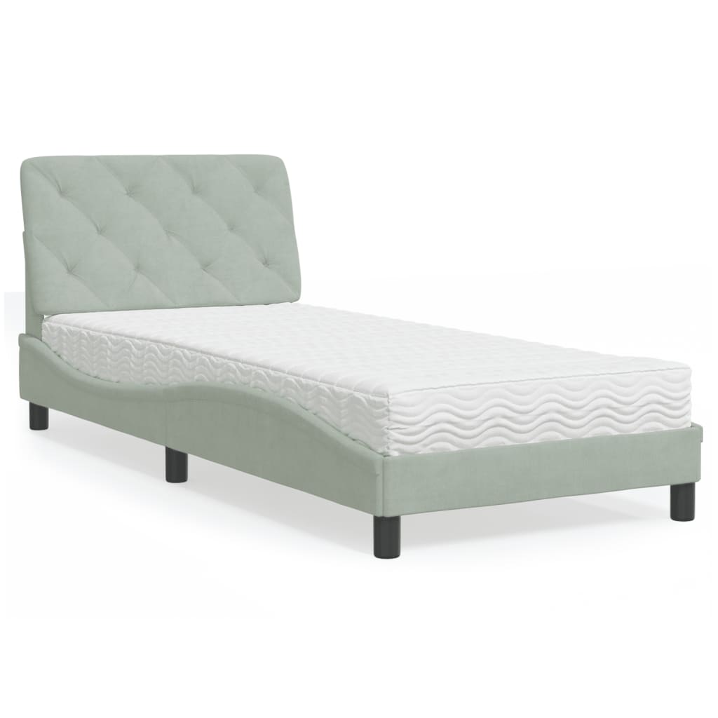 vidaXL Lit avec matelas Gris clair 80x200 cm Velours