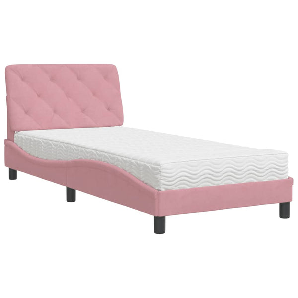Rosa Samt Bett mit Matratze 80x200 cm