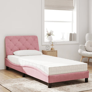 Rosa Samt Bett mit Matratze 80x200 cm