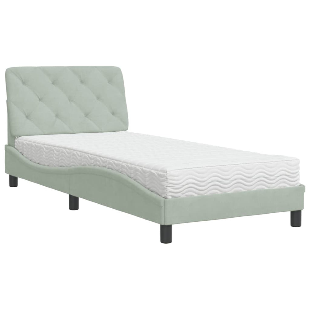 vidaXL Lit avec matelas Gris clair 90x190 cm Velours