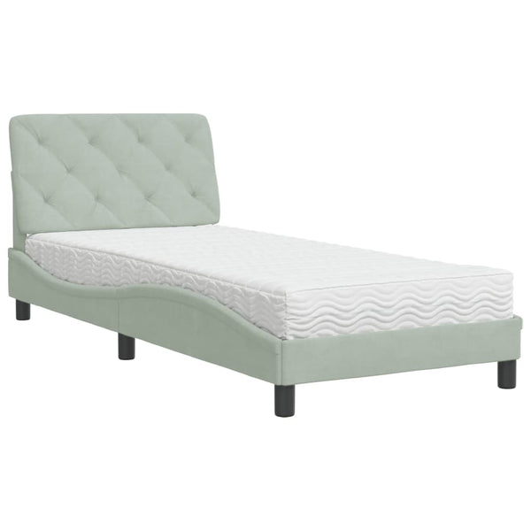 vidaXL Lit avec matelas Gris clair 90x190 cm Velours