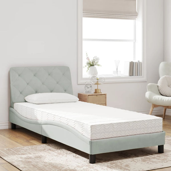 vidaXL Lit avec matelas Gris clair 90x190 cm Velours
