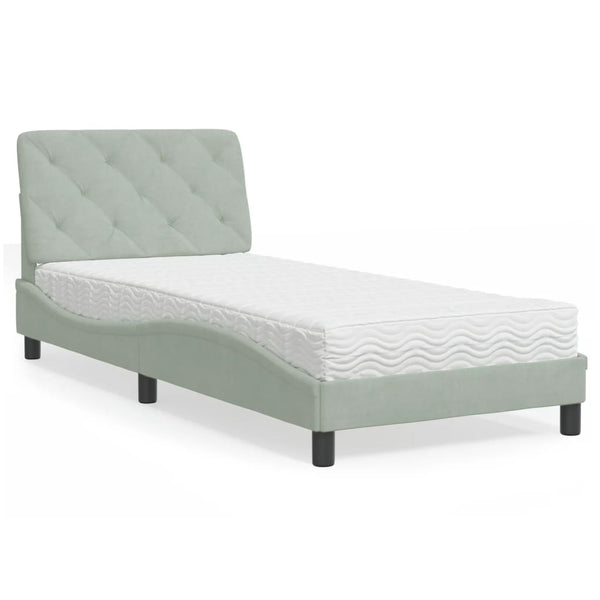 vidaXL Lit avec matelas Gris clair 90x190 cm Velours