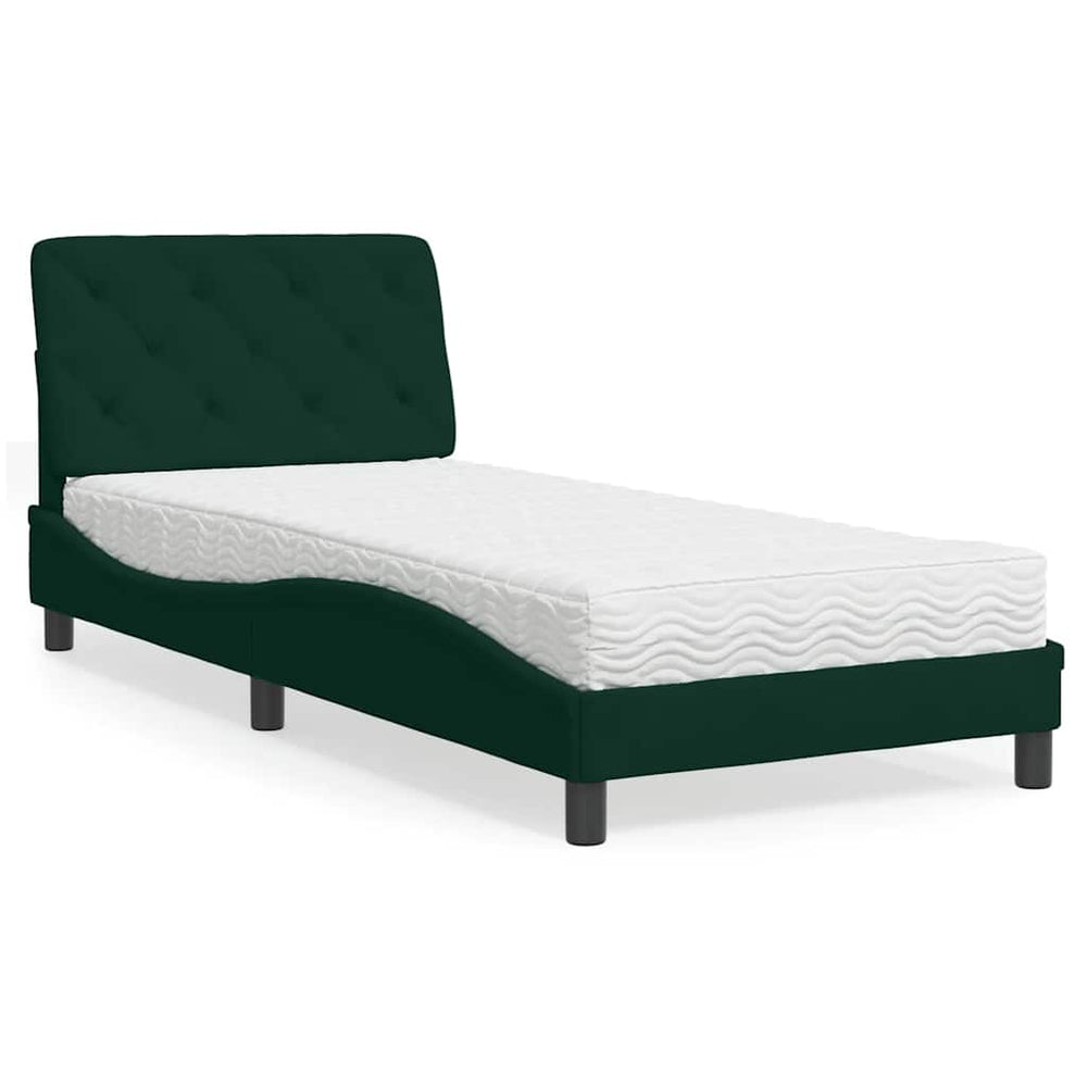 Bett mit Matratze Dunkelgrün 90x190 cm Samt
