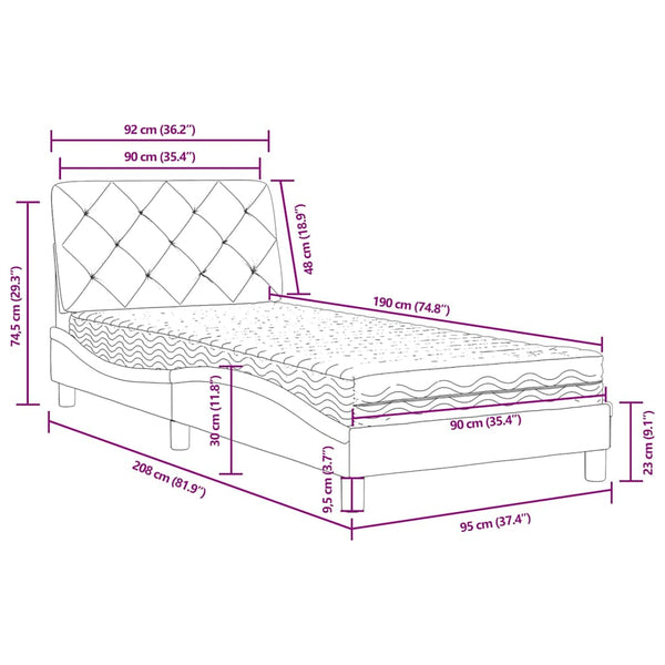 Bett mit Matratze Blau Samt 90x190 cm