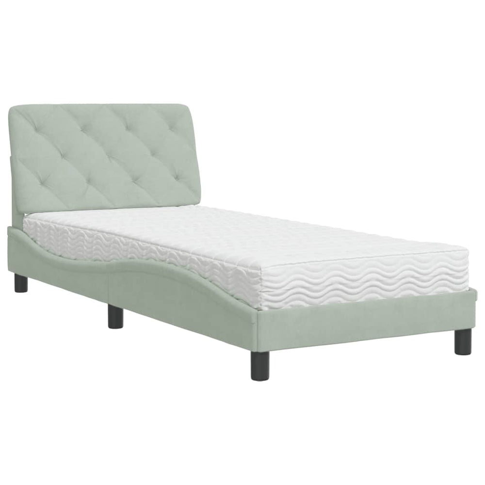 vidaXL Lit avec matelas Gris clair 90x200 cm Velours