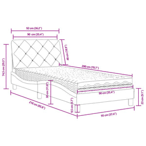 vidaXL Lit avec matelas Gris clair 90x200 cm Velours