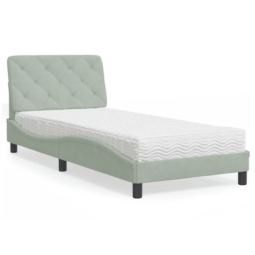 vidaXL Lit avec matelas Gris clair 90x200 cm Velours