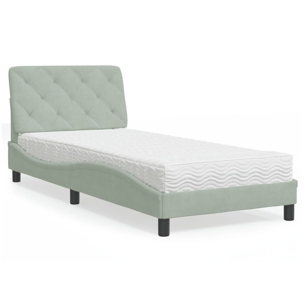 vidaXL Lit avec matelas Gris clair 90x200 cm Velours