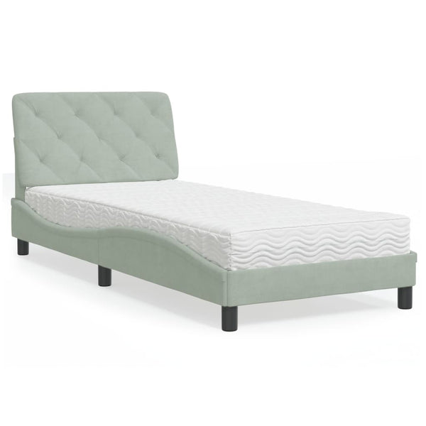 vidaXL Lit avec matelas Gris clair 90x200 cm Velours