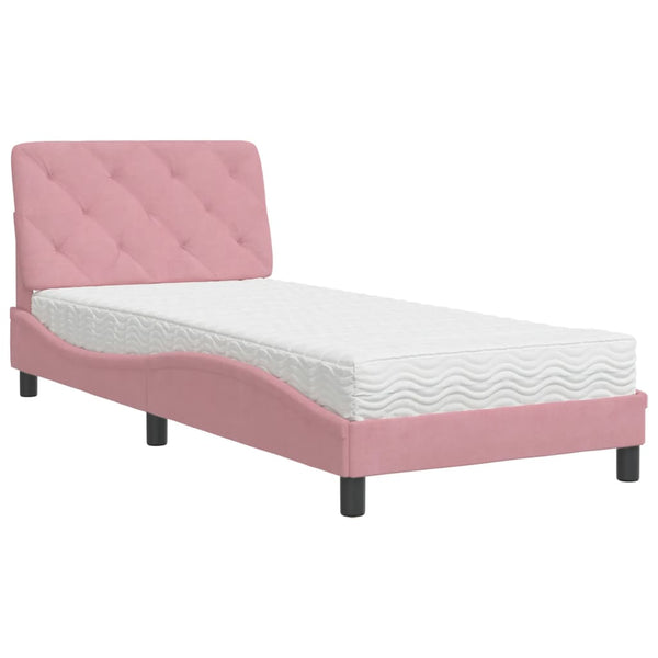 Rosa Samt Bett mit Matratze 90x200 cm