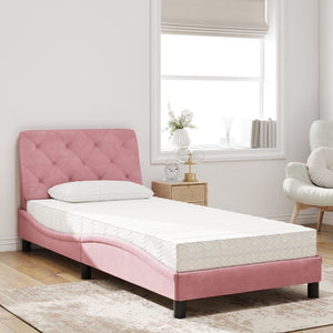 Rosa Samt Bett mit Matratze 90x200 cm