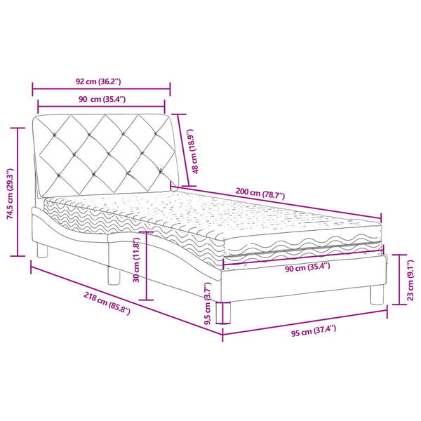 Rosa Samt Bett mit Matratze 90x200 cm