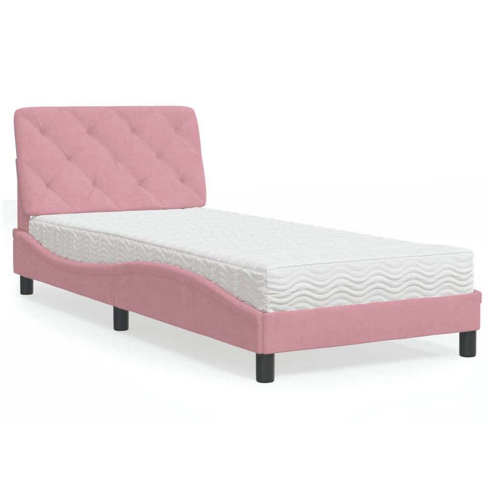 Rosa Samt Bett mit Matratze 90x200 cm