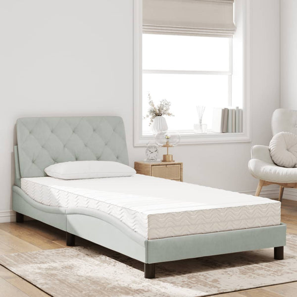 vidaXL Lit avec matelas Gris clair 100x200 cm Velours