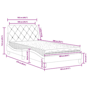 Bett mit Matratze Schwarz 100x200 cm Samt