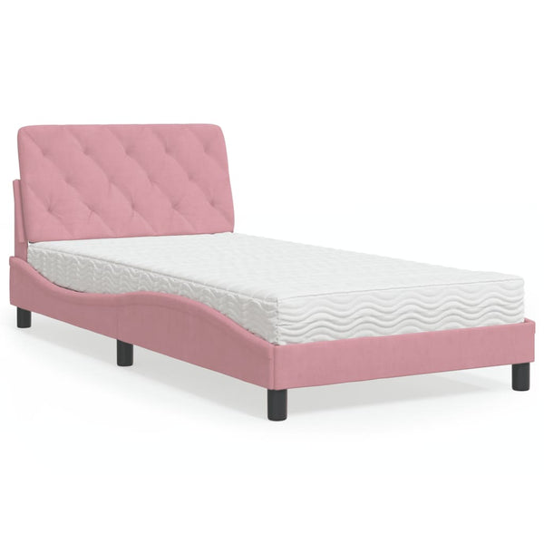 Bett mit Matratze Rosa Samt 100x200 cm
