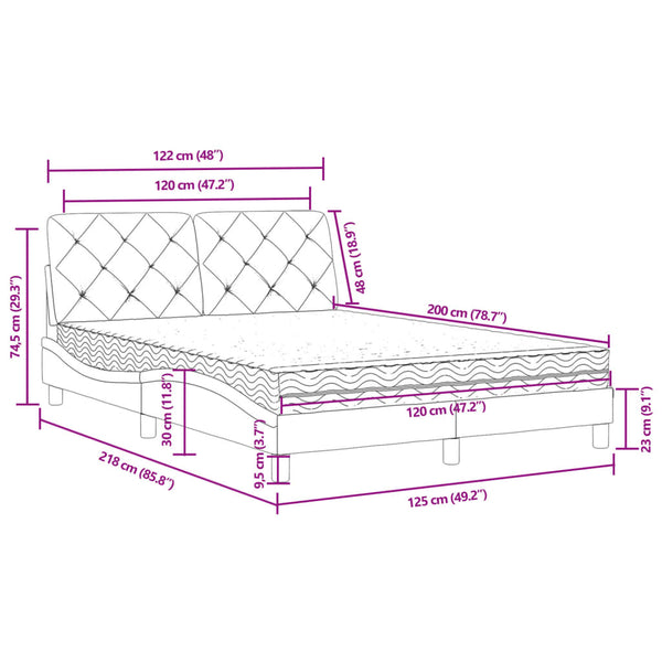 Schwarzes Samtbett mit Matratze 120x200 cm
