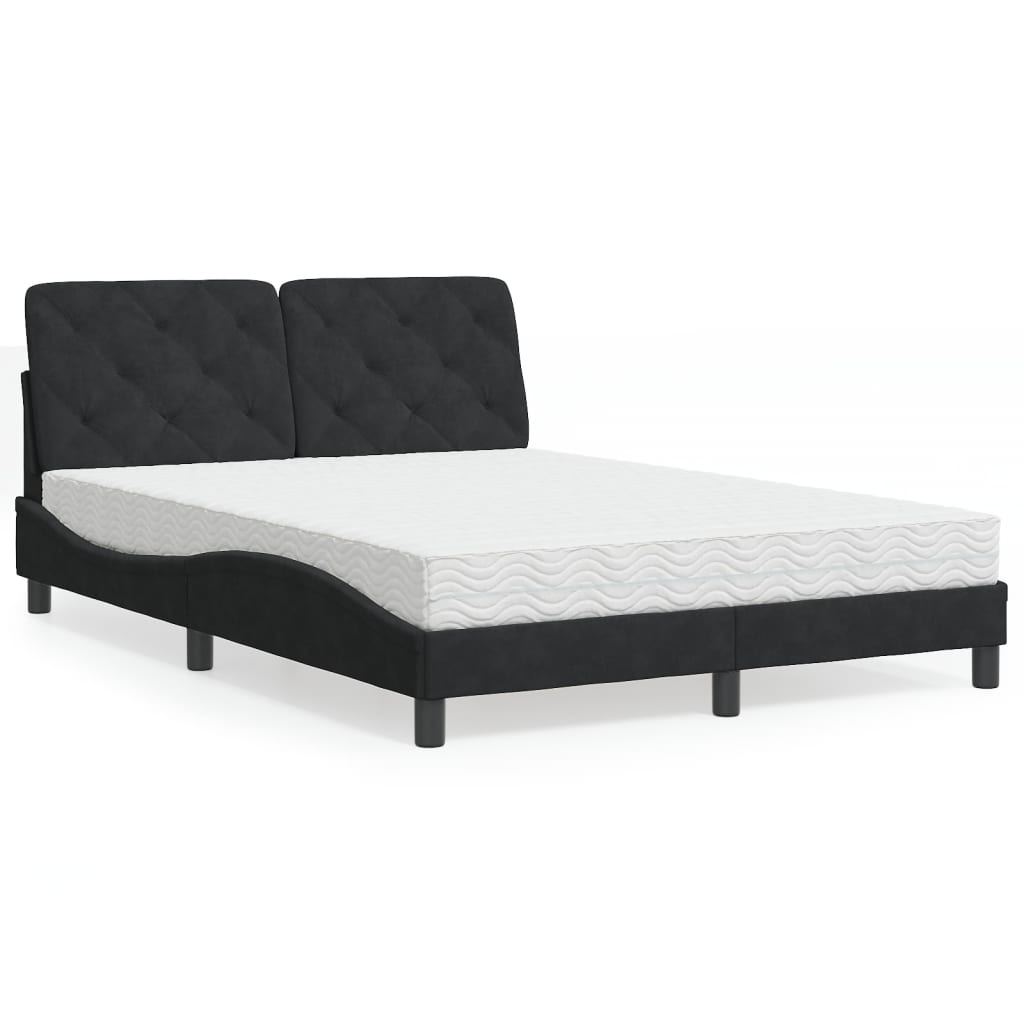 Schwarzes Samtbett mit Matratze 120x200 cm
