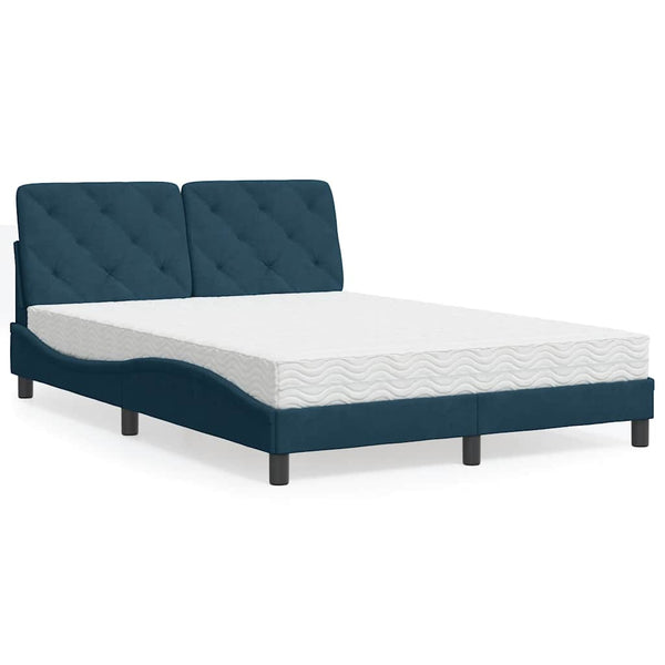 Bett mit Matratze Blau Samt 120x200 cm