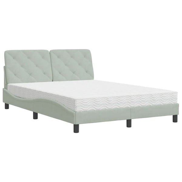 Bett mit Matratze Hellgrau Samt 140x190 cm