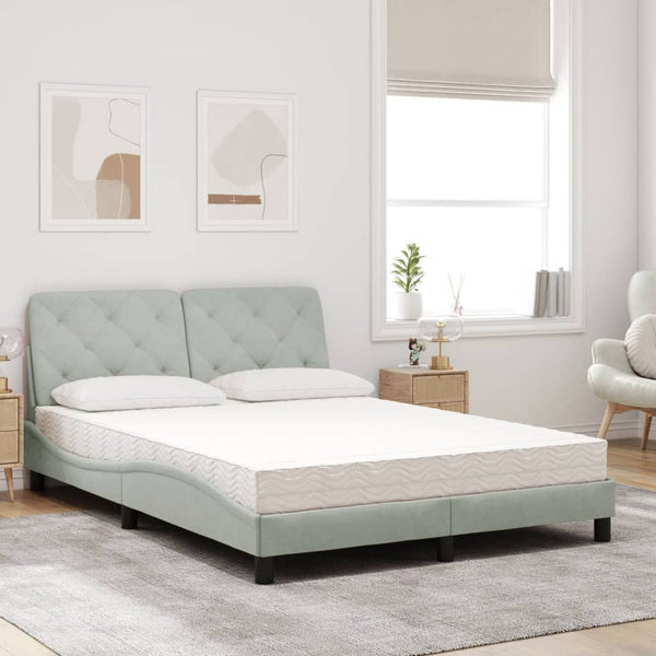Bett mit Matratze Hellgrau Samt 140x190 cm
