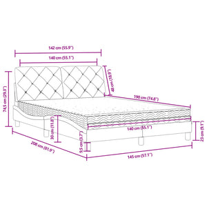 Bett mit Matratze Hellgrau Samt 140x190 cm