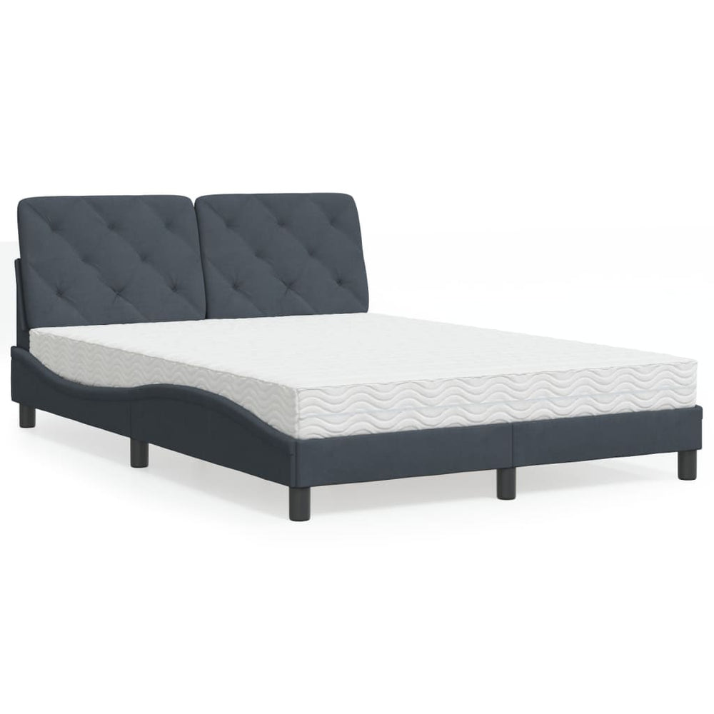 Bett mit Matratze Dunkelgrau Samt 140x190 cm