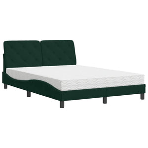 Dunkelgrünes Samtbett mit Matratze 140x190 cm