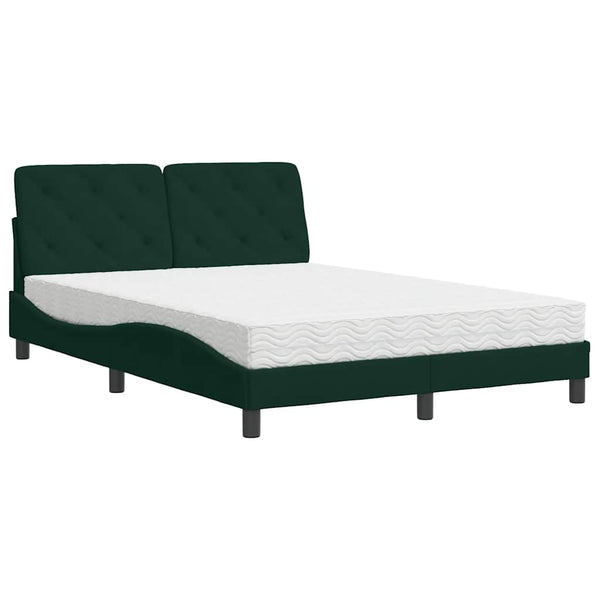 Dunkelgrünes Samtbett mit Matratze 140x190 cm