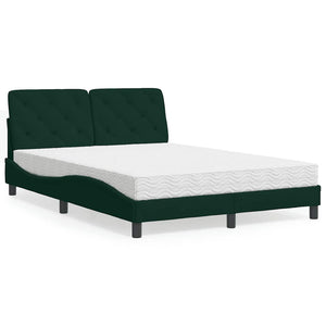 Dunkelgrünes Samtbett mit Matratze 140x190 cm