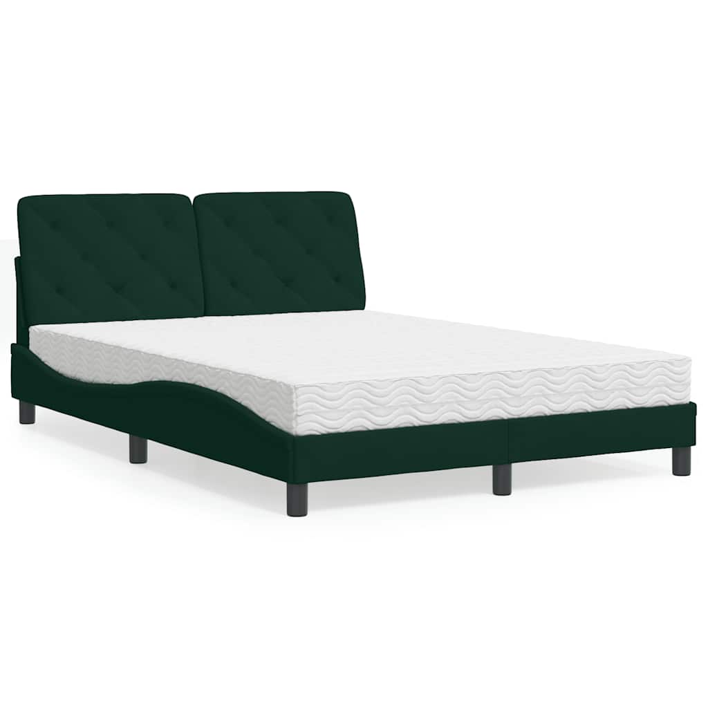 Dunkelgrünes Samtbett mit Matratze 140x190 cm