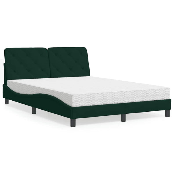 Dunkelgrünes Samtbett mit Matratze 140x190 cm