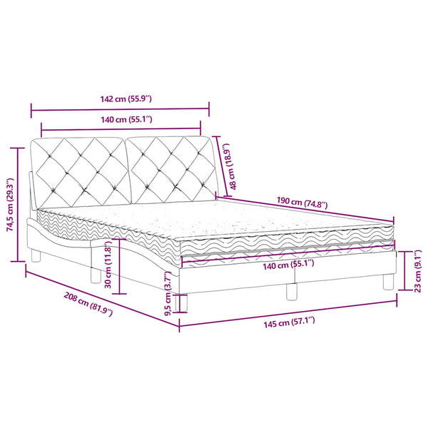 Bett mit Matratze Blau Samt 140x190 cm