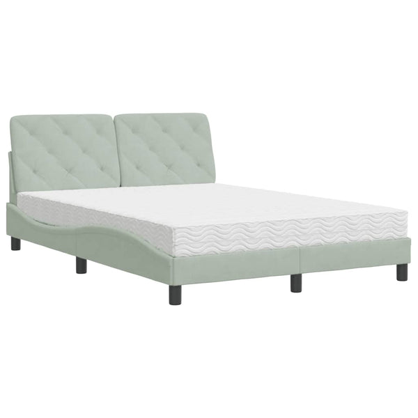 Bett mit Matratze Hellgrau Samt 140x200 cm