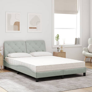 Bett mit Matratze Hellgrau Samt 140x200 cm