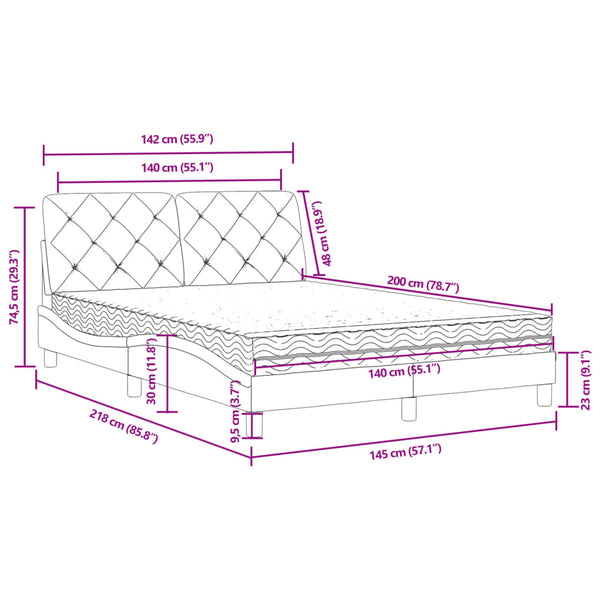 Bett mit Matratze Hellgrau Samt 140x200 cm