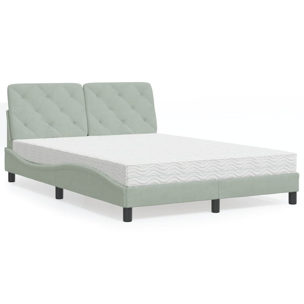 Bett mit Matratze Hellgrau Samt 140x200 cm
