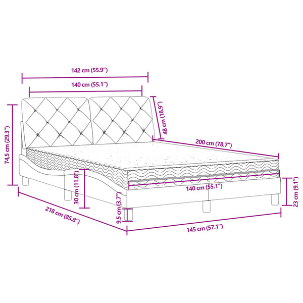 Bett mit Matratze Dunkelgrau Samt 140x200 cm