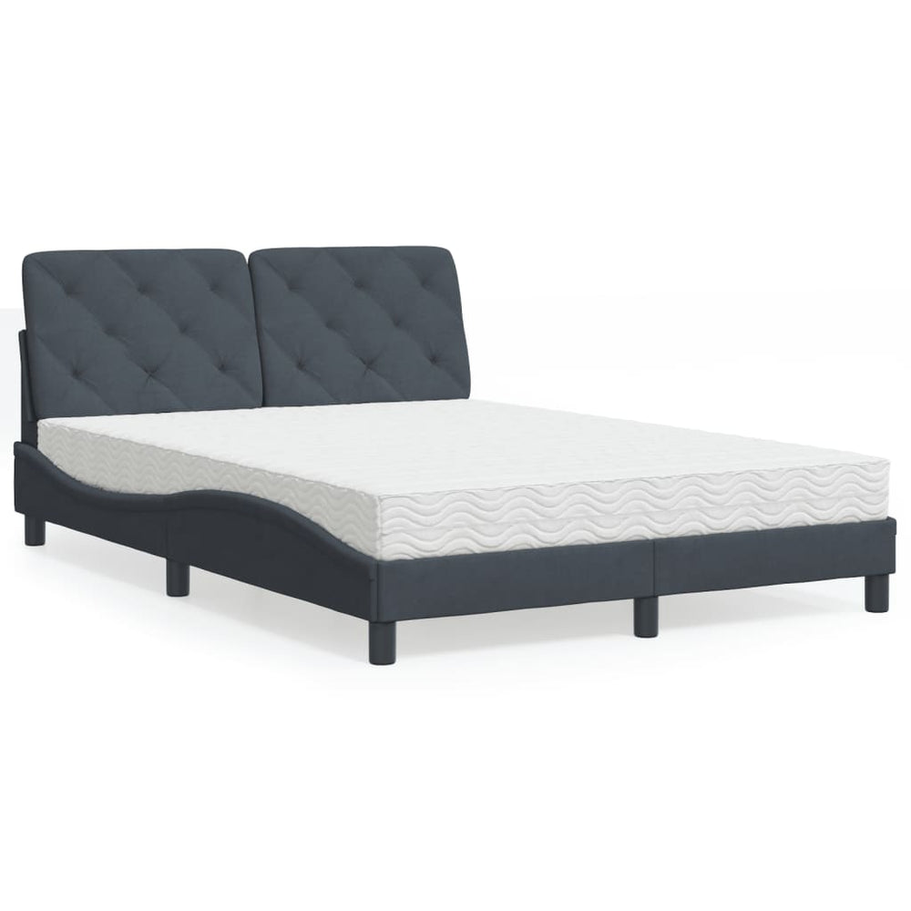 Bett mit Matratze Dunkelgrau Samt 140x200 cm